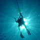 A scientist rises to the surface after completing decompression.